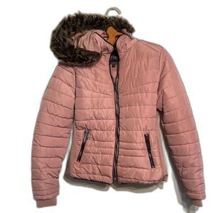 YMI Collection Dusty Pink Size Medium Winter Coat Faux Fur Hood Pockets Lined